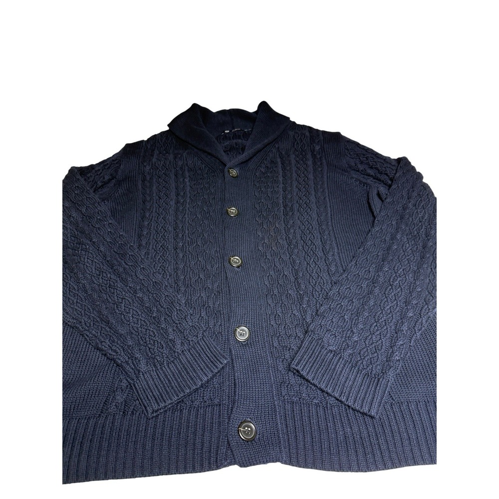 J Crew shawl collar Cardigan XL Navy cable knit button up Grandpa Core coastal - Picture 4 of 11